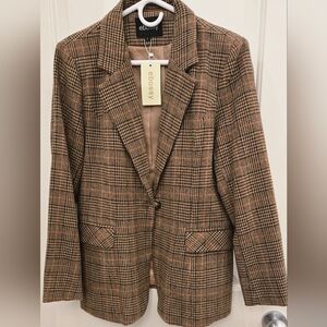 Ebossy Women's Notch Lapel Blazer,Houndstooth Plaid Size L. NWT